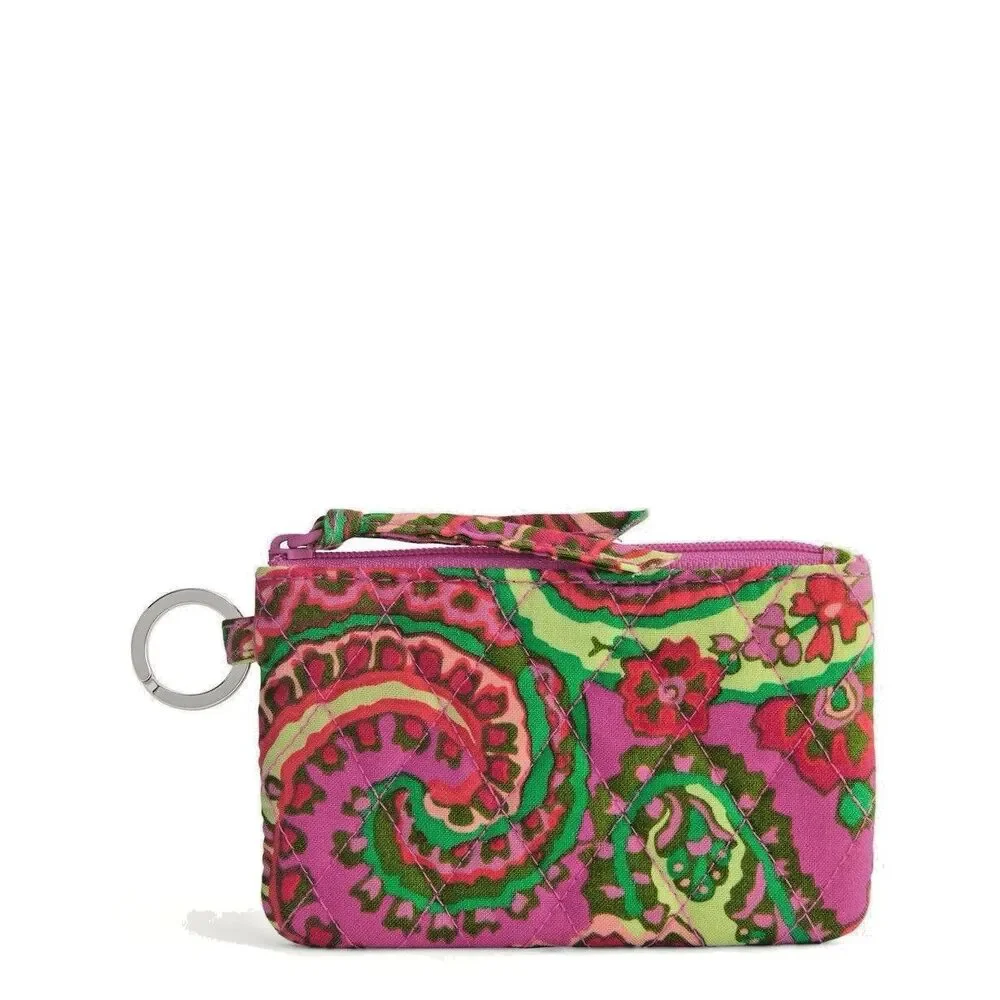 Vera‎ Bradley Zip ID Case Capri Pink Floral Key Ring Wallet Fabric 5x3 New NWT